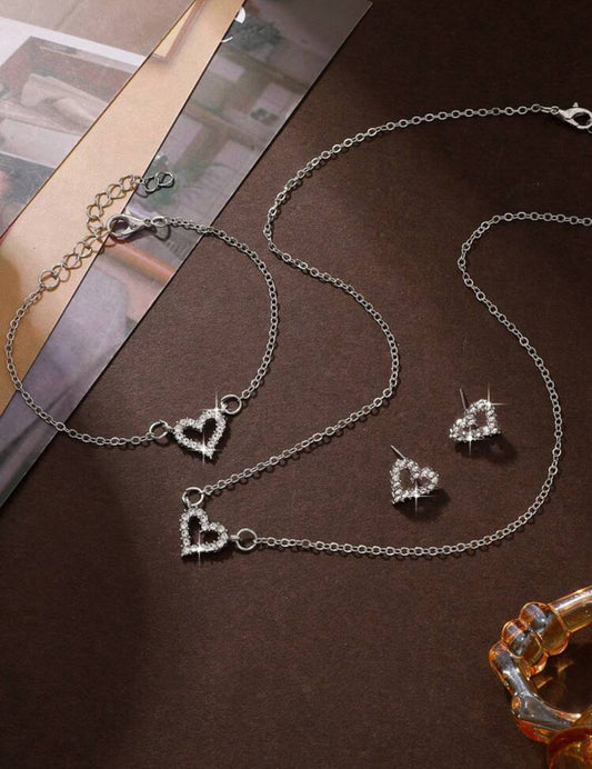 Silver heart necklace set