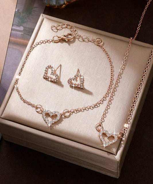 Rose gold heart necklace set