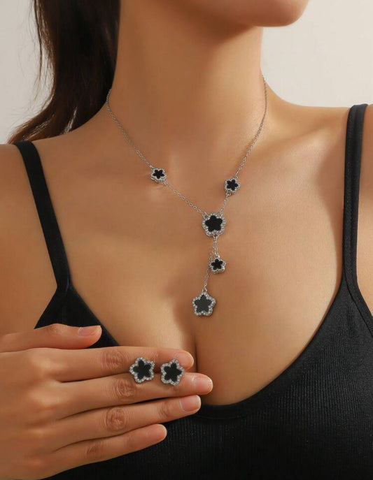 Silver and black necklace set